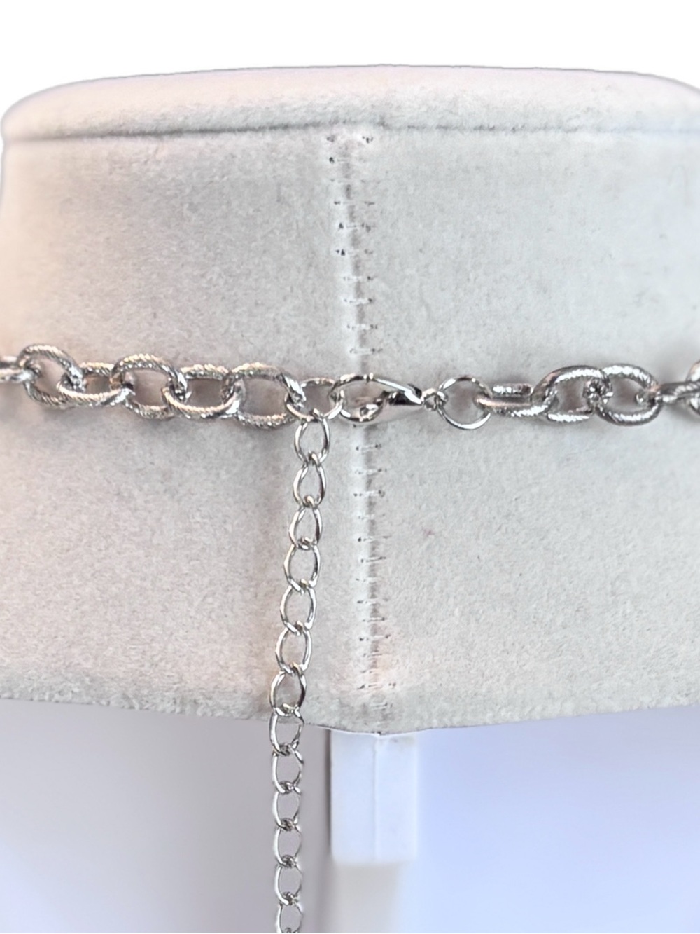 Pink, Mauve and Silver Heart Charms with Silver Chain Link Necklace - Picture 5 of 5